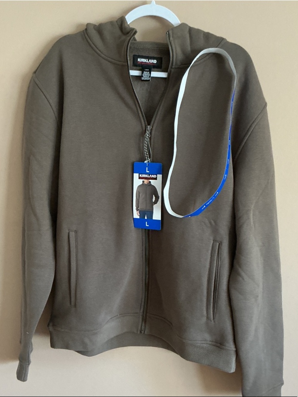 NWT Kirkland Signature Taupe Full-Zip Sweatshirt